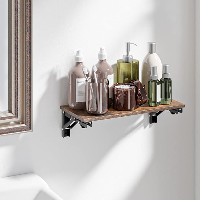 Floating Shelves for Wall Decor, Set of 1, Wood Wall Mounted Storage Shelves, Farmhouse Floating Shelf for Bathroom Decor, Bedroom, Living Room, Kitchen, Rustic Brown-NeatNest
