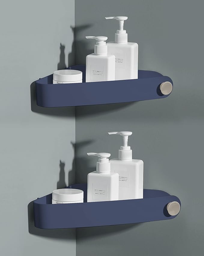 Sotfamily Shower Caddy Corner, 2 Pack Adhesive Corner Shower Shelves for Bathroom Organizers and Storage, Rust Free Plastic Rack for Bathroom Accessories & Decor, Navy