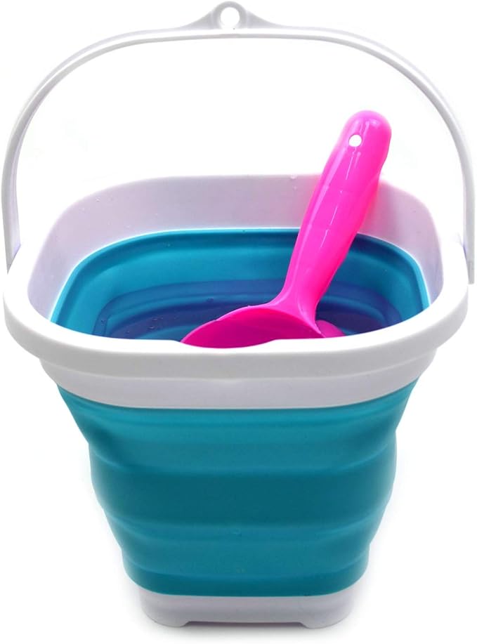 SAMMART Set of 2-2.6L (0.68 Gallon) Super Mini Sqare Collapsible Plastic Bucket - Foldable Square Tub - Portable Fishing Water Pail - Space Saving Outdoor Waterpot (2, Bright Blue)-NeatNest