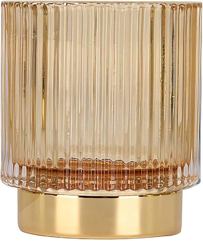 DASITON Makeup Brush holder Organizer,Crystal Cosmetic Makeup Brush Glass Brushes Storage Holder, Vintage Make Up Brush Cup Pen Pencil Holder striped vase(Coffee S)-NeatNest