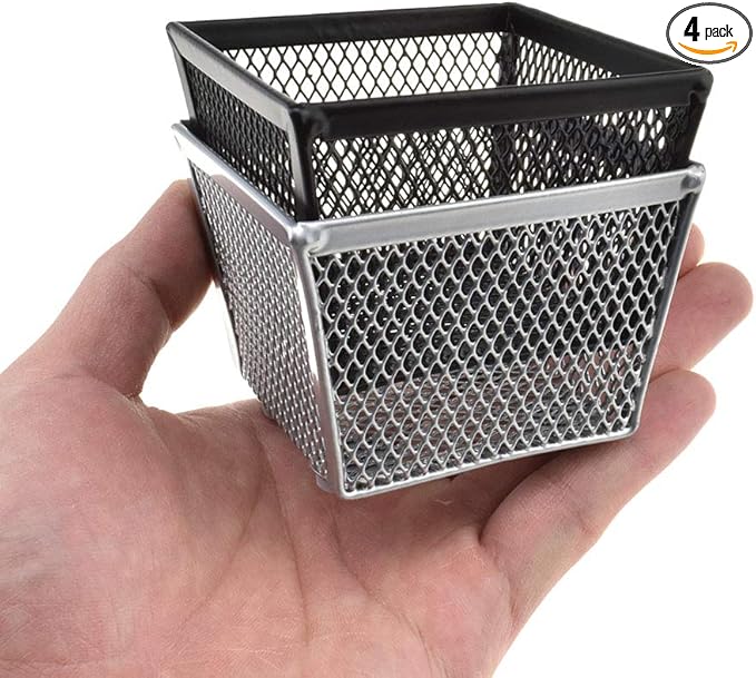 HAHIYO Stackable Paper Clip Mesh Holder Cup 2.2" Height 4 Pack Sturdy Paperclip Holder Container for Desk Drawer Organizer Collection for Home Office School Black Silver Soft Foam Feet No Sharp Edges-NeatNest