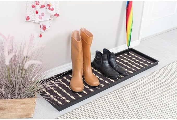 Anji Mountain AMB0BT4F-008 Black Rubber Boot/Shoe Tray with Coir, Fits 4 Pair (46.5" Wide), Gray & Ivory Insert