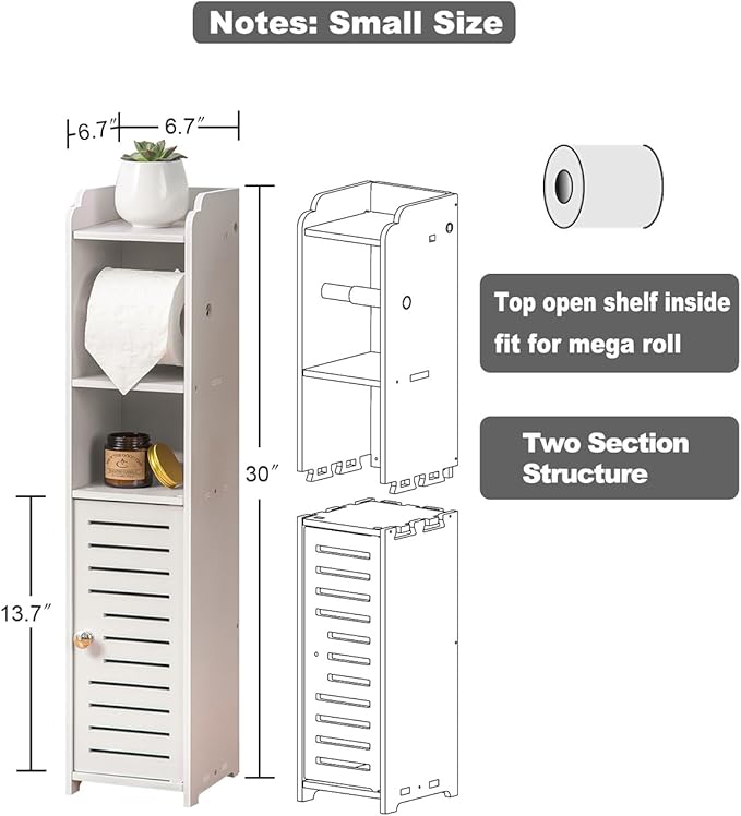 AOJEZOR Toilet Paper Holder Stand: Bathroom Storage Cabinet Beside Toilet for Small Space Bathroom with Toilet Roll Holder - White-NeatNest