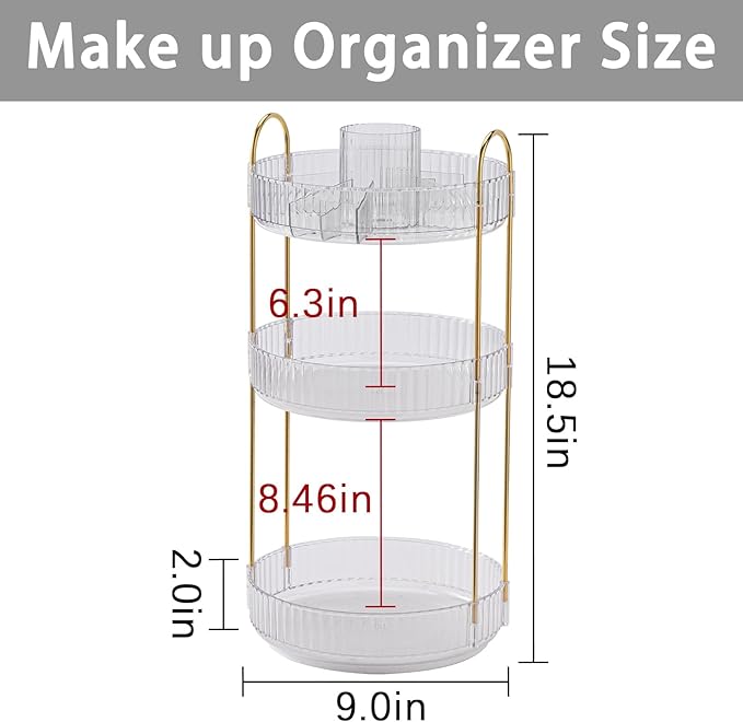 Rotating Makeup Organizer for Vanity, High-Capacity Skincare Clear Make Up Storage Perfume Organizers Cosmetic Dresser Organizer Countertop 360 Spinning (Clear, New-3 Tier)-NeatNest