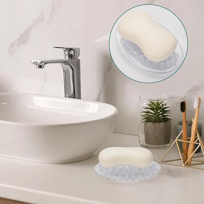 2 Pieces Plastic Soap Dish Clear Bar Holder Tray Self Draining Soap Saver with Holes Soap Container for Bathroom Counter, Kitchen-NeatNest