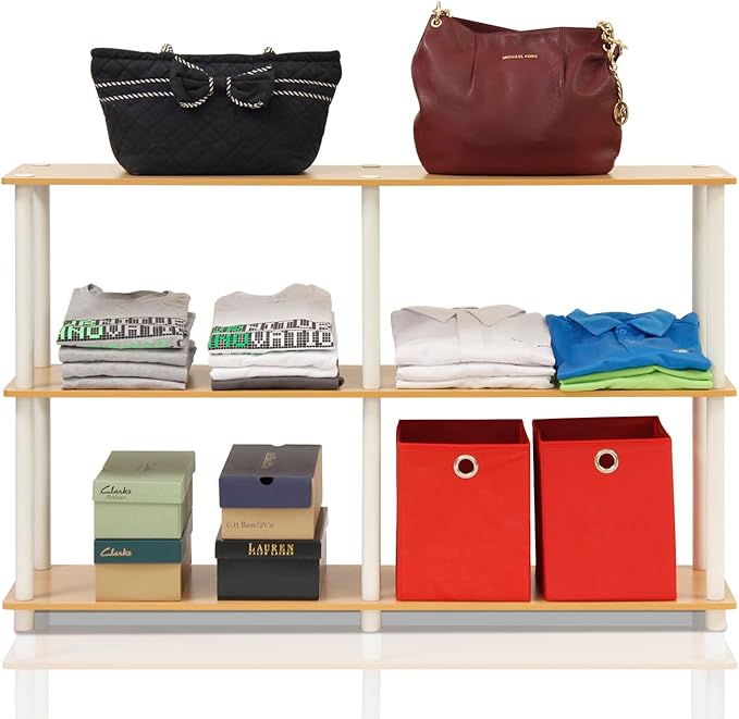 Furinno 99130BE/WH 3-Tier Double Size Storage Display Rack, Beech/White