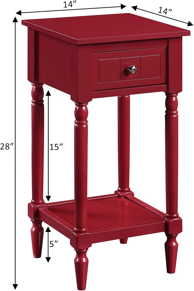 Convenience Concepts French Country Khloe 1 Drawer Accent End Table 14" - Traditional Farmhouse Side Table with Storage Drawer and Shelf for Living Room, Cranberry Red-NeatNest
