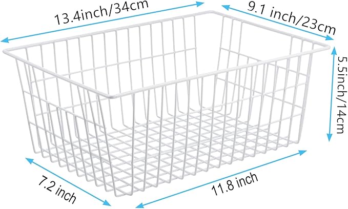 iPEGTOP Wire Storage Freezer Baskets, Set of 2 13.4" Household Organizer Storage Bins Fridge Basket Rack with Handles for Kitchen Cabinets, Pantry, Office, Bathroom Organization - White