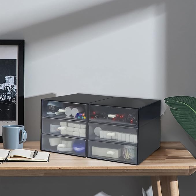 Desk Organizer with Drawer, Desk Storage Box, Plastic Office Stationery Supplies Organizers, Desktop Organizer for Office School Home (3 drawer, Black)-NeatNest