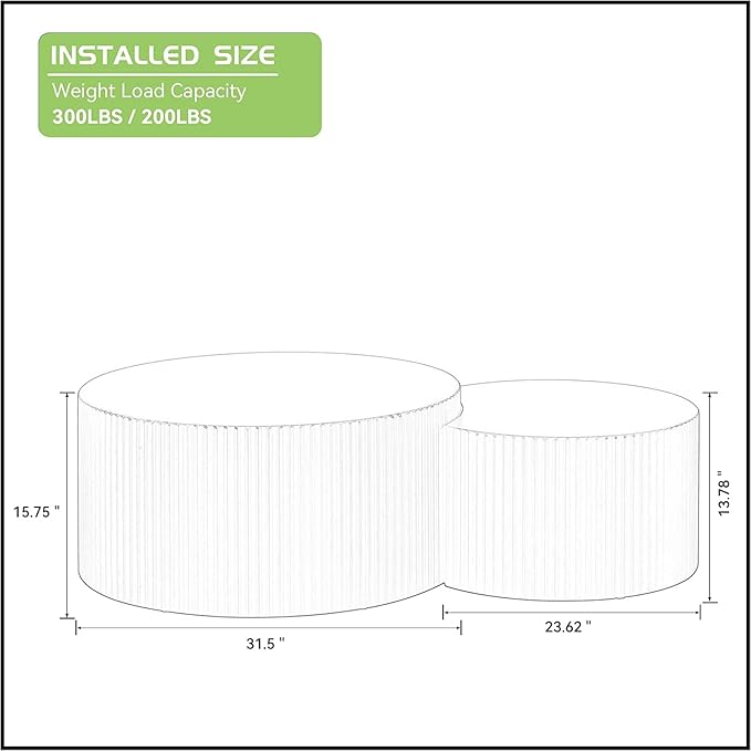 KEVINSPACE Coffee Table Set of 2 Modern, Wooden Circle End TableSet, Living Room Nesting Table Round 2-Piece,No Assembly Required Accent Furniture for Bedroom Balcony Library,Black
