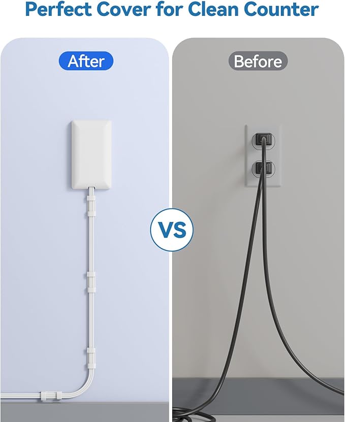 Flat Extension Cord with Outlet Cover & Cable Clips- 10 FT, 1625W Child Proof Extension Cord with 3 AC Outlet 4 USB (24W/4.8A), Flat 90 Degree Power Strip for Behind Furniture Couch Sofa TV, etc