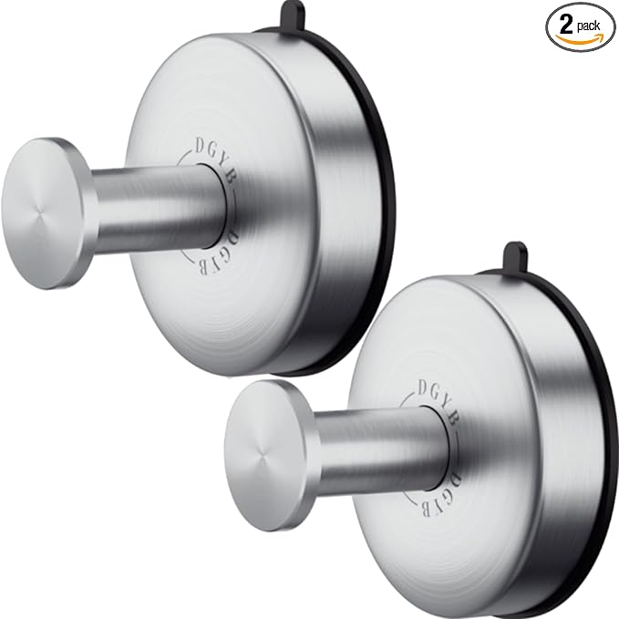 DGYB Suction Cup Hooks Set of 2 Suction Bathroom Hook for Wall Brushed Nickel Shower Hooks for Inside Shower 304 Stainless Steel Towel Hook for Glass Door Hanging Robe, Loofah, Coats-NeatNest