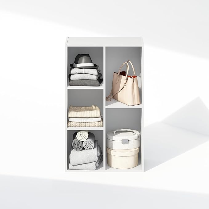 Furinno Reed 5-Cube Open Shelf Clothing & Closet Storage Organization, White-NeatNest