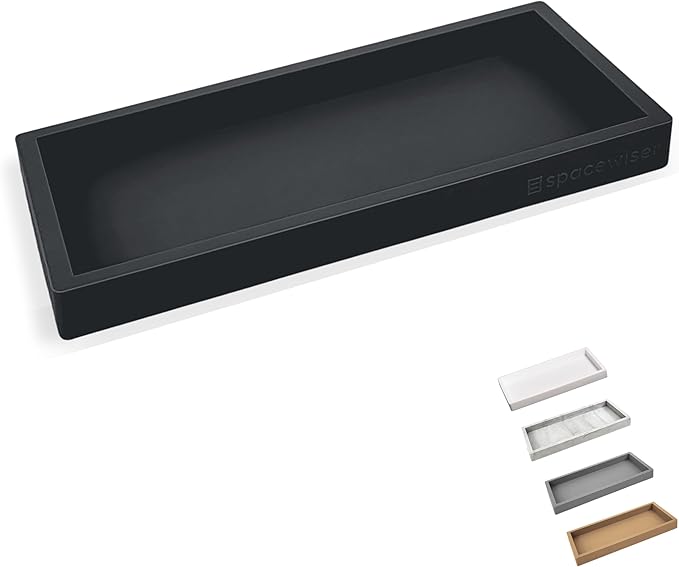 Countertop and Vanity Tray – Small 7.7” Silicone Tray, Soap Dispenser Trays, Bathroom Trays, Kitchen Soap Holder Sink Organizer Counter Caddy for Soaps Bottle Keys, Sponge Holder Dish Black-NeatNest