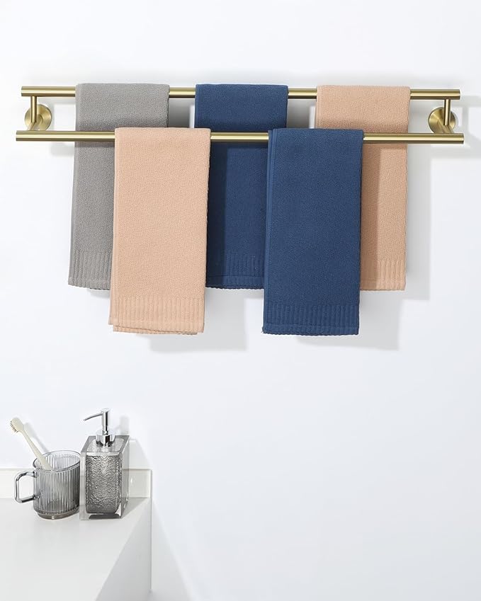 Alise Double Bath Towel Bars Towel Racks for Bathroom Lavatory,32 Inch Towel Holder SUS304 Stainless Steel Towel Hanger Towel Rail Wall Mount,Brushed Gold,GYT6902-800-G