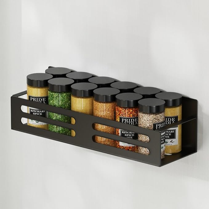 Magnetic Spice Rack for Refrigerator Magnetic Fridge Shelf for Kitchen Magnetic Shelves for Fridge 4 Pack Black