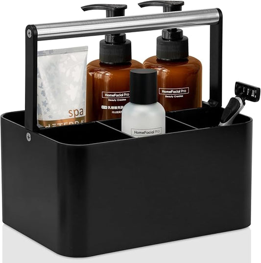 Black Shower Caddy Portable: Plastic Bathroom Caddy Countertop,Cleaning Caddy Organizer with Handle,Utility Hard Shower Basket Storage Tote for Toiletry,College Dorm Room Essential for Guys/Men-NeatNest