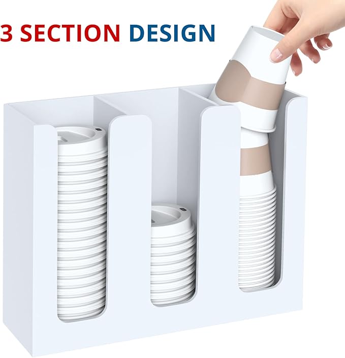 Acrylic Cup Holder, 3 Compartment, Disposable Coffee Cup Dispenser Storage Organizer, White-NeatNest