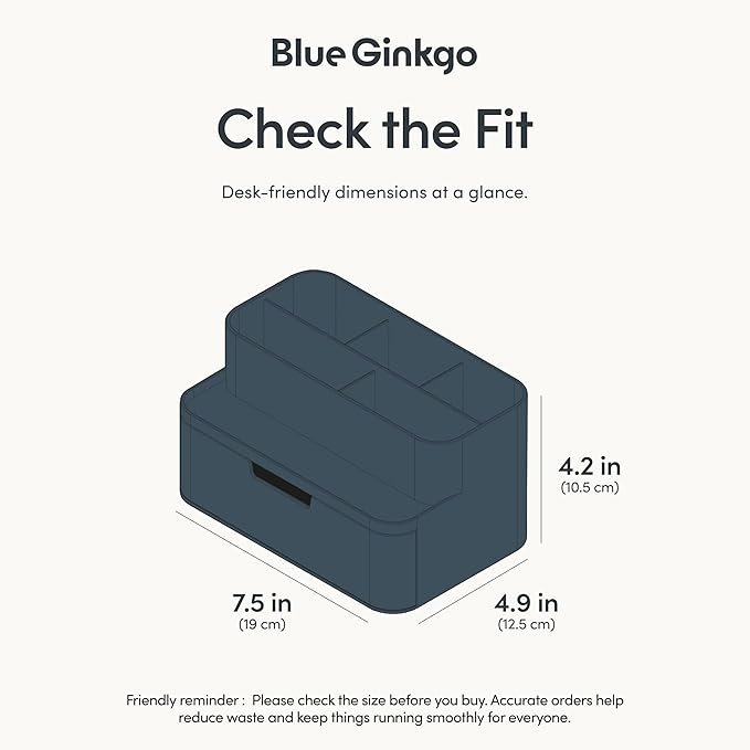 BLUE GINKGO Compact Desk Organizer – Small 5-Compartment, Half Drawer Storage – Pen Holder, Stationery Organizer for Desktop, Vanity, Shelf (Made in Korea, Blue)-NeatNest
