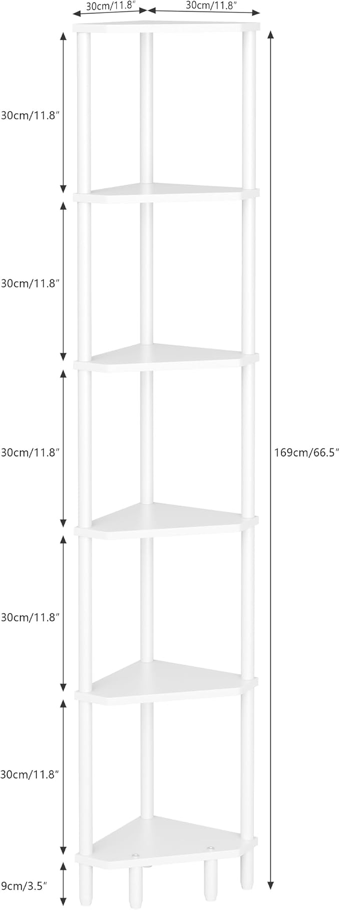 6 Tier Corner Shelf, 66.5'' Tall Standing Shelf, Narrow Display Shelf Stand, Modern Corner Bookshelf, Plant Stand, Corner Bookcase for Living Room, Bedroom, Bathroom, White LCS502W-NeatNest
