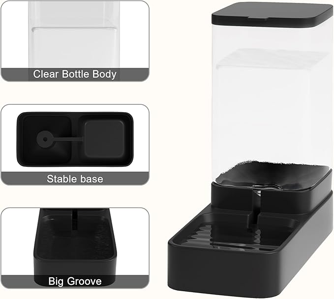 Automatic Cat Feeder and Water Dispenser in Set with Pet Food Bowl,Gravity Dog Waterer and Food Feeder for Small Medium Dog Cat Puppy Kitten Large Capacity(3.8L,Black)-NeatNest
