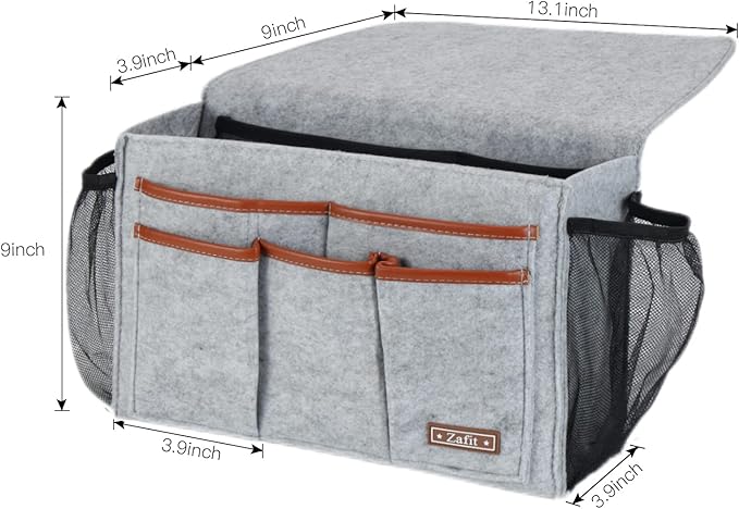 Bedside Caddy, Large Size Bedside Storage Organizer Bedside Organizer Caddy for Magazine Remotes Phone (13.4'' x 18.1'' Plus Size, Light Grey)-NeatNest