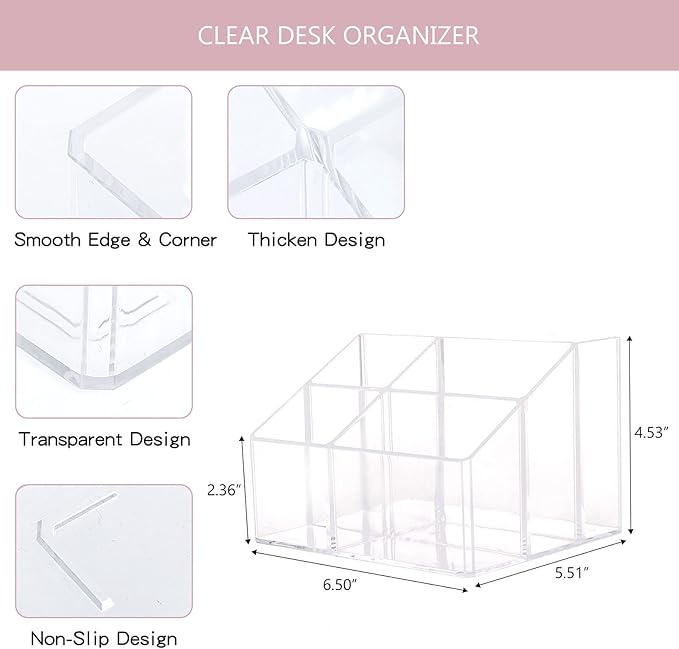 Yesesion Clear Makeup Organizer with 5 Compartments, Plastic Bathroom Counter Storage for Skincare, Toothbrush, Cosmetics Brushes, Palette, Lipsticks, Hair Accessories Holder for Vanity Dresser-NeatNest
