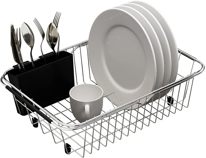 Adjustable Over Sink Dish Rack Stainless Steel Dish Drying Rack On Counter or in Sink, Rustproof