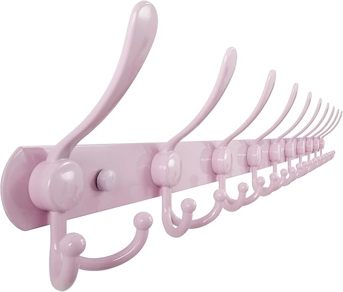 Dseap Coat Rack Wall Mount - 38” Long 10-Tri-Hooks Heavy Duty Coat Hanger Rail Wall Hooks for Hanging Coats Hats Clothing Clothes Purse Mudroom Entryway, Pink-NeatNest