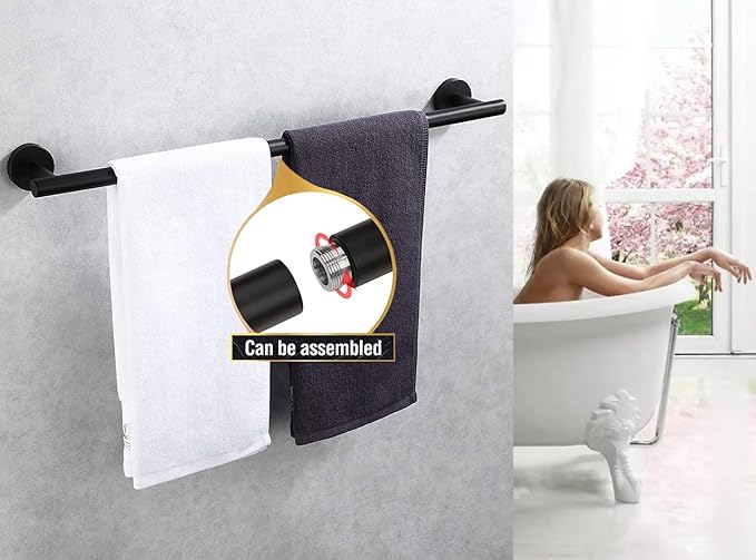 24 Inch Towel Bar 2 Pack for Bathroom 9/12/16/24/28/33 Inch Kitchen Hand Towel Holder Matted Black Stainless Steel 304 RUSTPROOF Wall Mount Towel Rod 2 of Pack (2, Matted Black, 24 Inch)