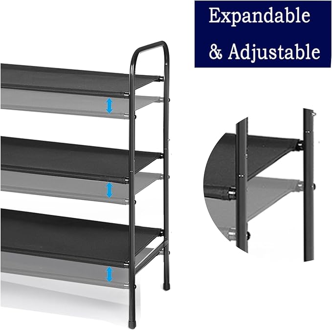 MAX Houser 3 Tier Free Standing Shoe Rack, Metal Shoe Storage Shelf for 9-12 Pairs, Easy to Assemble, Entryway, Bedroom, Black-NeatNest