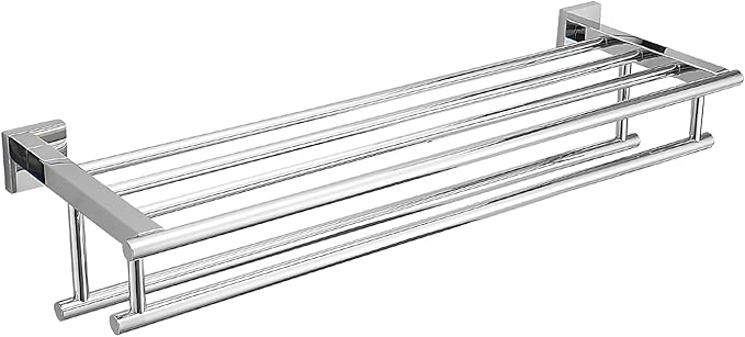 Bathroom Towel Rack with Double Towel Bar Bathroom Hotel Shower Shelf SUS304 Stainless Steel Modern Wall Mounted Holder 28 Inch Polished Chrome