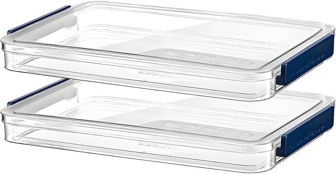 2 Pcs 5.5qt 9 x 13 Plastic Portable Project Case With Snap-Tight Latch, Clear Stackable Storage Boxes Organizer for A4 Files, Photos, Scrapbooks, Art Supplies(Blue Latch, Small)