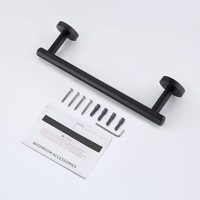 KES 9.6 Inches Matte Black Hand Towel Bar Bathroom Towel Holder Kitchen Dish Cloths Hanger SUS304 Stainless Steel RUSTPROOF Wall Mount, Total Length 12 Inch, A2000S30-BK
