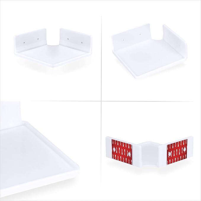 BRAINWAVZ 6.5" Corner Shelf Mount for Speakers, Cameras, Baby Monitors, Plants, Books Electronics, Collectibles & More, Adhesive & Screw in Floating Shelves (White)-NeatNest