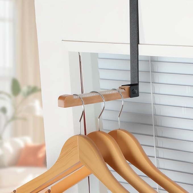 4 Pack Over The Door Hooks Folding Door Hangers with Rubber Portable Clothes Drying Rack Travel Hanging Coat Rack for Bathroom Bedroom Kitchen Laundry Clothing (Black)