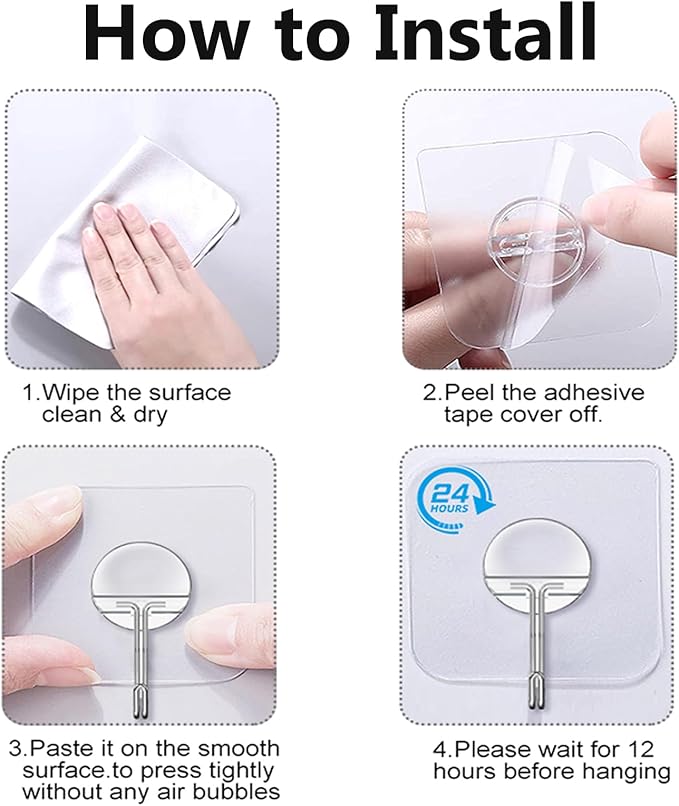 Adhesive Wall Hooks for Hanging Heavy Duty Towel Coat Hooks Waterproof Transparent Hook for Bathroom Shower Kitchen Keys Door Outdoor Home Improvement Utility Hook 8 Pack-NeatNest