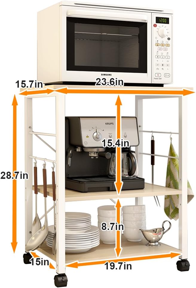 soges 3-Tier Kitchen Baker's Rack Utility Microwave Oven Stand Storage Cart Workstation Shelf, White Oak W4-MP-N