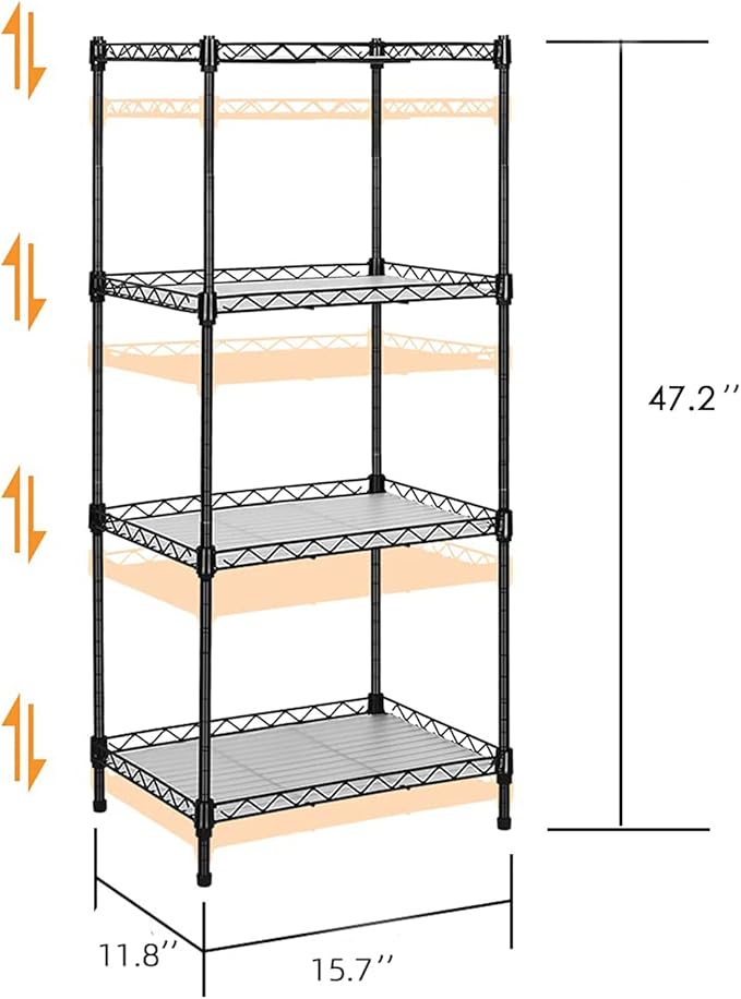 Best 4-Tier Wire Shelving - Black - Heavy Duty Shelf - Kitchen Storage Shelves, Wire Shelving Unit with Baskets Storage Rack Corner Shelf Shelving Adjustable Storage Shelf, 11.8" D x 15.7" W x 47" H-NeatNest