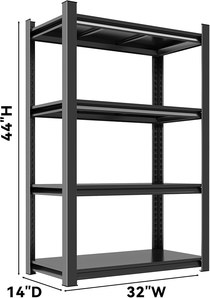 4-Tier Industrial Bookcase - Metal Bookshelves for Home/Office, Space Optimized Shelf Unit - Black