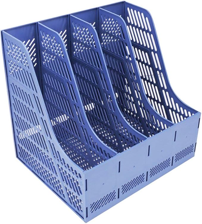 Lemical File Holder Desktop Filing File Box 4 Compartments Vertical File Organizer Magazine Rack Book Holder Frames Binder Holder for Home Office School (Blue)