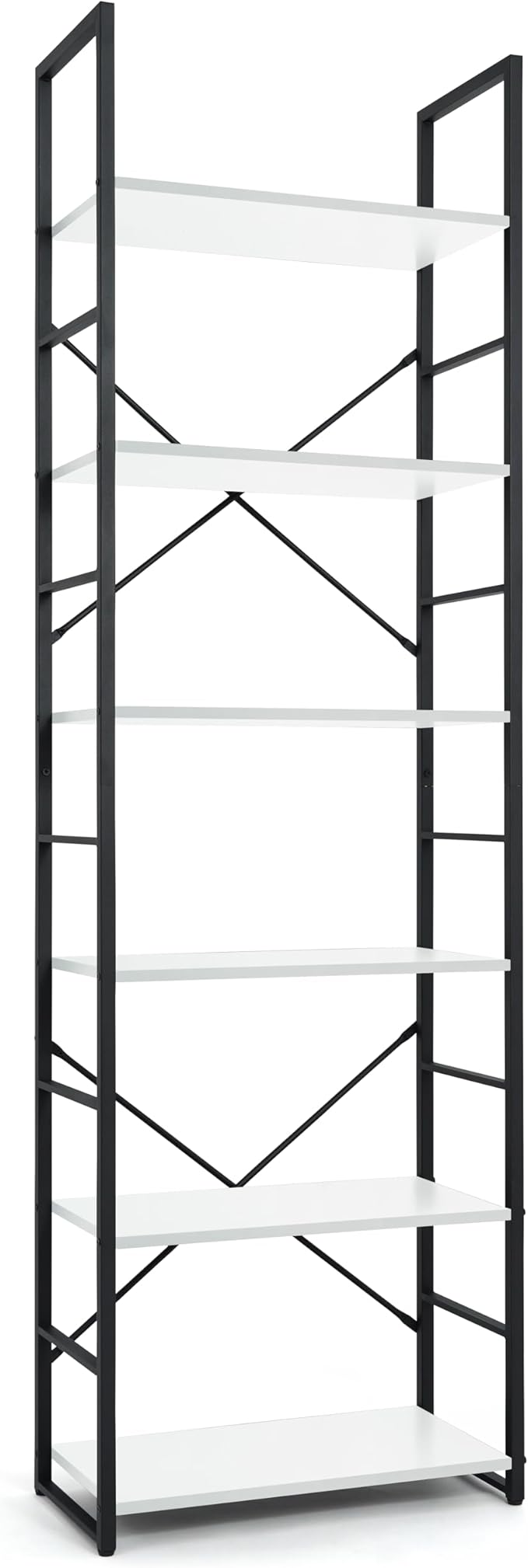 CAPHAUS 6 Tier Bookshelf, 24 Inch Width Free Standing Shelf, Bookcase Shelf Storage Organizer, Industrial Book Shelves for Home Office, Living Room, Kitchen, White Shelves & Metal Frame-NeatNest