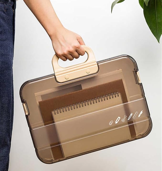 Portable File Box Clear Waterproof Document Storage Box with Snaps PP Files Organizer Cases for A4 Paper Magazines Notebooks School or Office Supplies (1pcs, White)