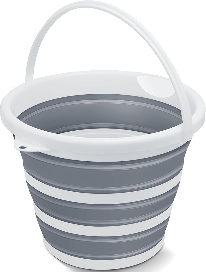 Collapsible Bucket, 2.6 Gallon (10L) - Foldable Mop Bucket for House Cleaning, Car Washing, Camping - Portable Water Pail for Outdoor, RV, Travel (Grey, Round)-NeatNest