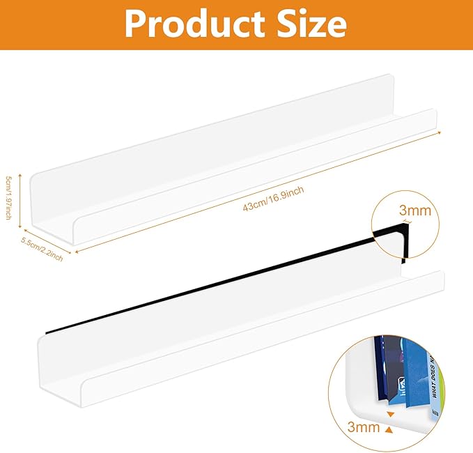 2 Pack Magnetic Book Shelf - Acrylic Reusable Display Panel for Whiteboards, Classrooms & Home, Adhesive-Free Storage with 11lb Capacity (White)