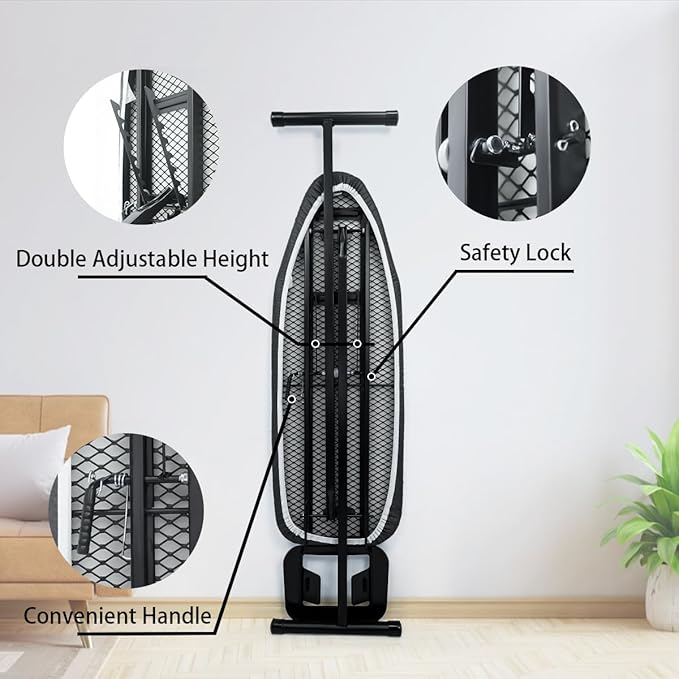 Duwee 12"x36" Ironing Board with Heat Resistant Cover and Thicken Felt Pad, Folding Adjustable Height Compact Ironing Board,Light Weight,Easy to Storage,Black