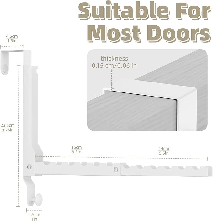 Over The Door Hangers, Over Door Hooks for Hanging, Small Space Dual Folding Portable Extra Long Over Door Clothes Hanger for Clothes, Hats, Bags and Towels (1Pack,White(Update))