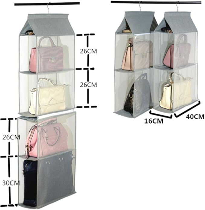 Detachable 4 Compartment Pouch Hanging Handbag Organizer Clear Purse Bag Storage Holder Wardrobe Closet Space Saving Organizers System for Living Room Bedroom(Pack of 2 Beige)-NeatNest