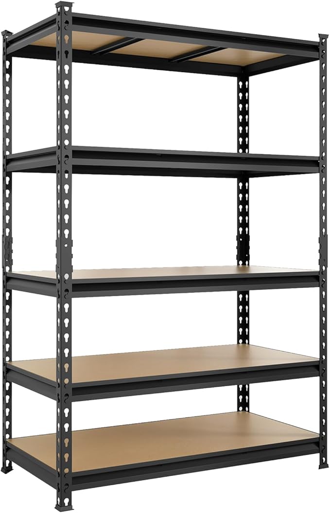 BIG RED Storage Shelving Unit, 5-Tier Adjustable, Heavy Duty Metal Garage Shelves/Utility Rack for Kitchen, Pantry, Basement, Bathroom, Laundry - 3,000lb Capacity, Black, 72" H x 48" W x 24" D-NeatNest