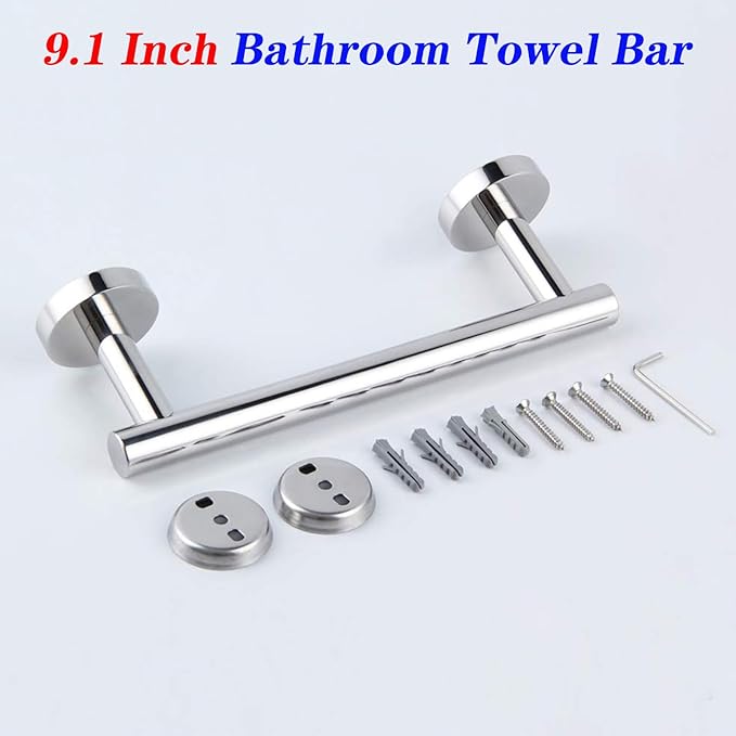 GERZ 9-Inch Bathroom Towel Bar Stainless Steel Bath Towel Rack Contemporary Style Wall Mount, Polished Finish AG1101C23-JG
